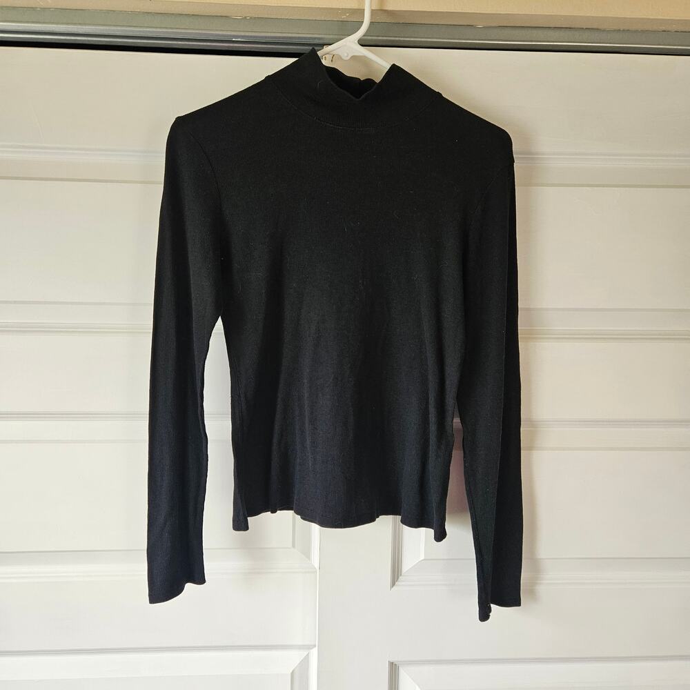 rag & bone Ribbed Mock Neck Long Sleeve Knit Top Black Size M